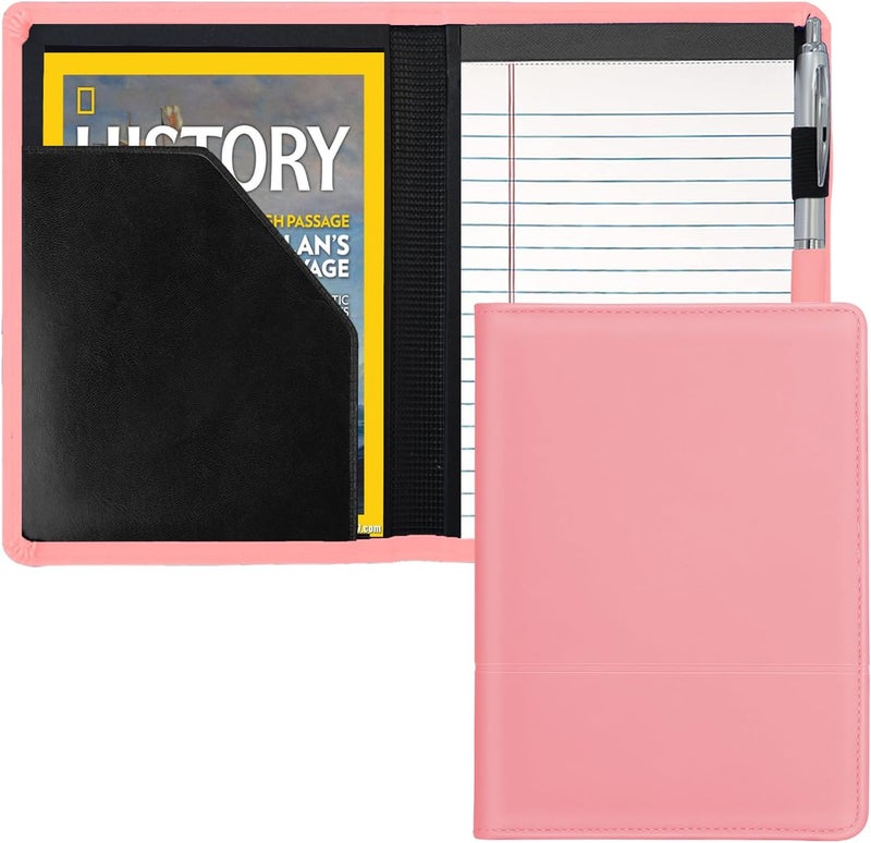 Gorbado Padfolio/Portfolio Binder, Mini Padfolio Portfolio Binder 5 x 8 Legal Writing Pad, A5 Document Organizer Folder for Men Women, Light Pink - Image 1